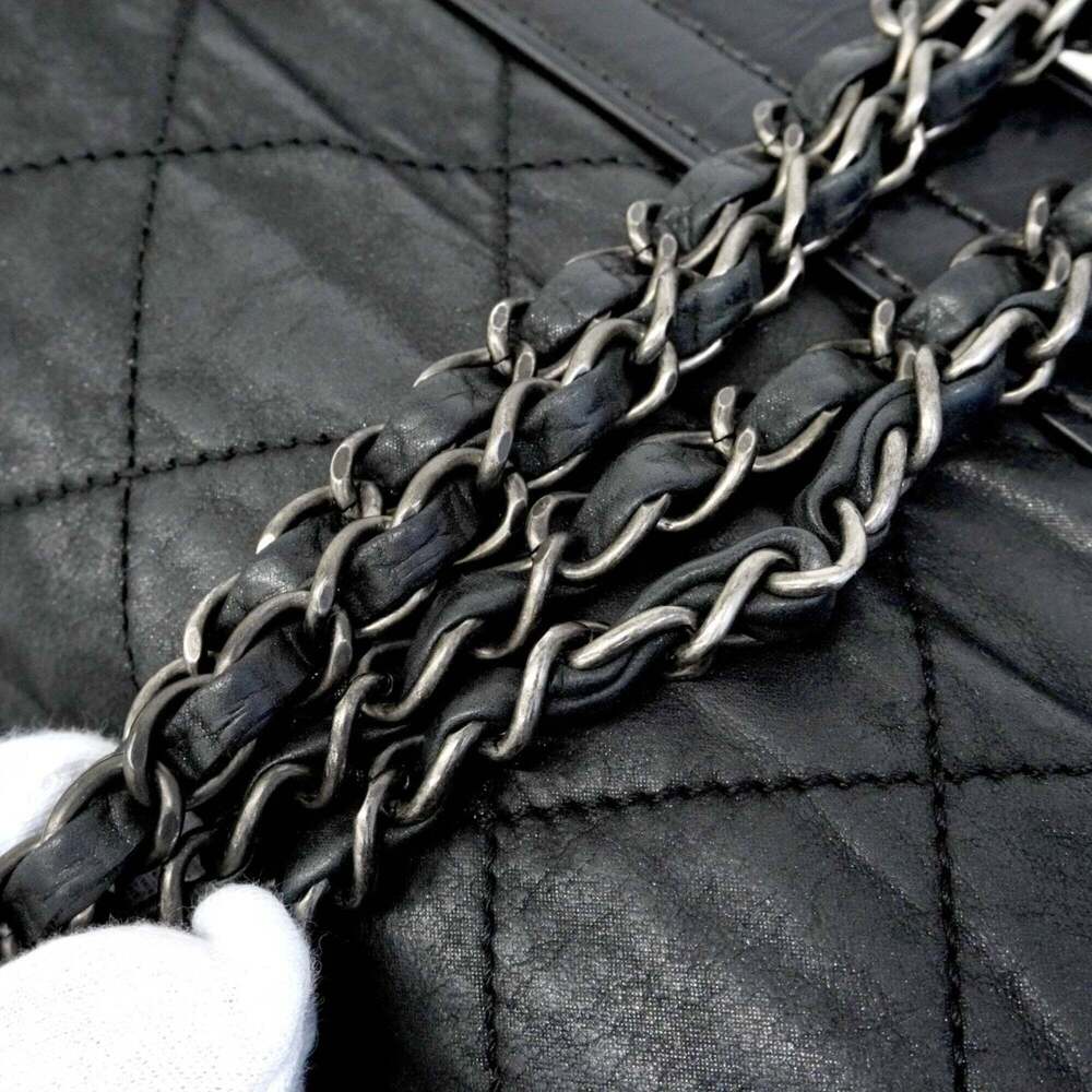 Chanel Matelassé Shoulder Bag, Double Chain, Leather, Black, Women's, P2826025 - Picture 8 of 12